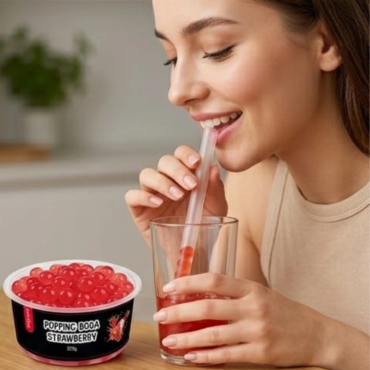Popping Boba Truskawka 350g – degustacja napoju bubble tea z truskawkowymi kulkami smakowymi