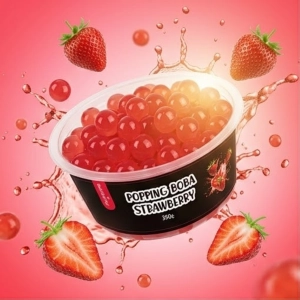 Popping Boba Truskawka 350g – owocowe kulki bursting boba do kreatywnych deserów i drinków