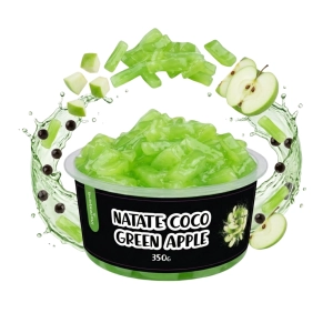 Nata de Coco Zielone Jabłko 350 g z kawałkami zielonego jabłka i efektem splash – dodatek do bubble tea i deserów.