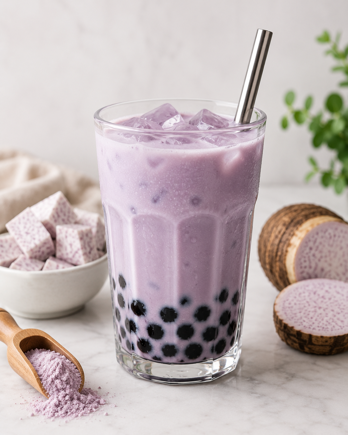 Gotowe bubble tea z dodatkiem pudru taro 