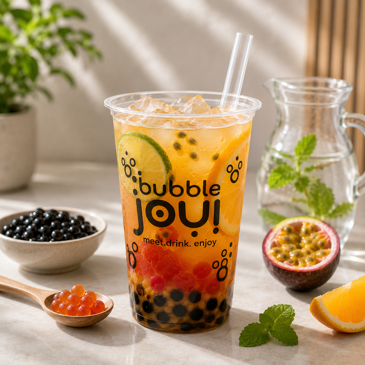 lekka wersja bubble tea z owocową bazą i mniejszą ilością dodatków